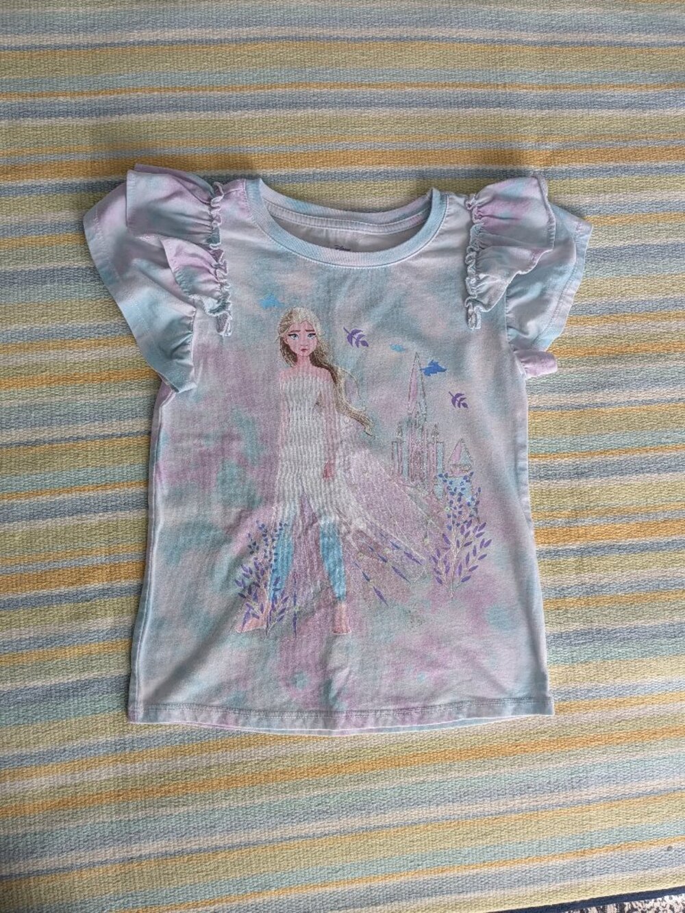 🛍️ BUNDLE ONLY • Frozen II Tie Dye Ruffle Sleeve Graphic Print Tee Small 6/6X
